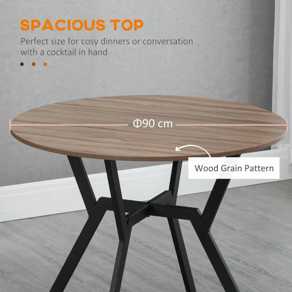 Industrial Dining Table - Round Top with Steel Legs, Brown, for Kitchen & Dining Room
