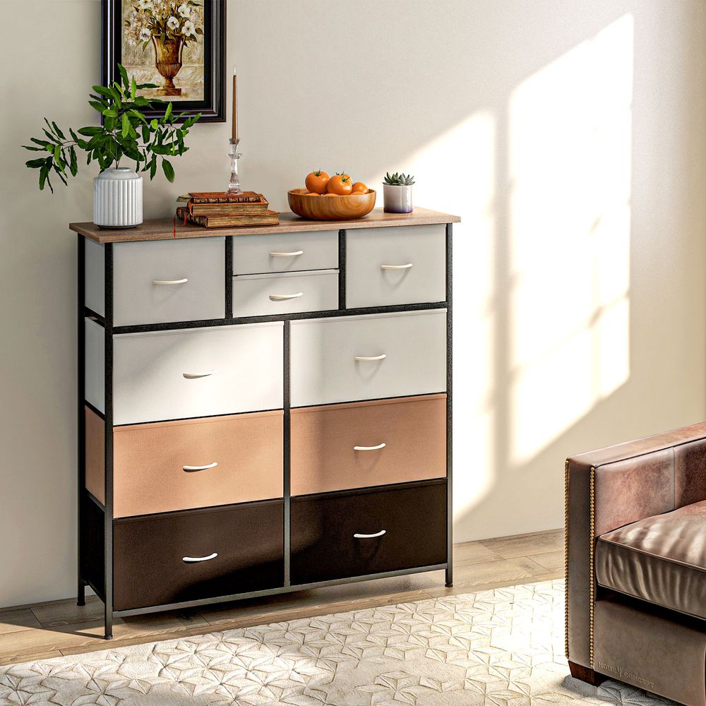 Bedroom Fabric Chest of Drawers Dresser with Foldable Drawers in Multicolour