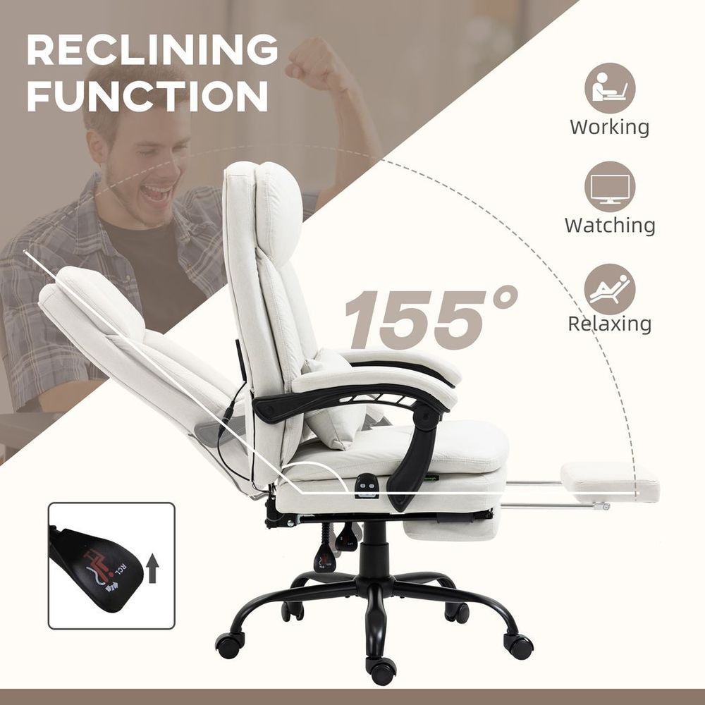 White Microfibre Office Chair with Vibration Massage, Heat and Pillow for Comfort