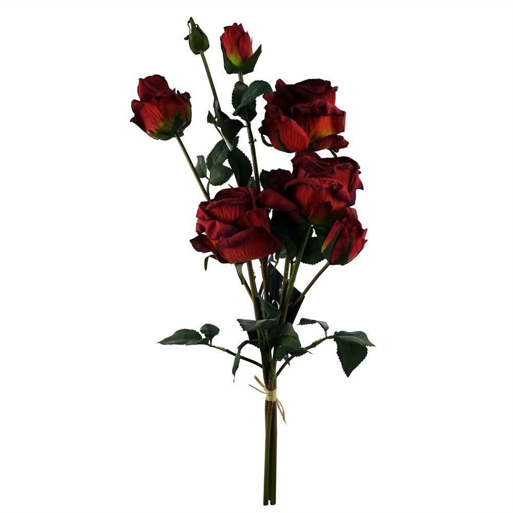 60cm Artificial Red Rose Spray with 4 Flowers and 3 Buds