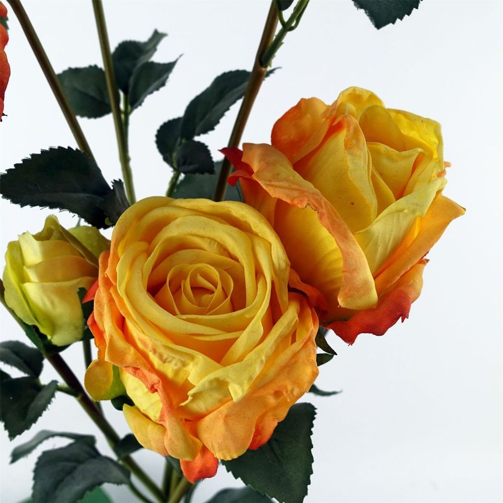 60cm Yellow Artificial Rose Spray - 4 Flowers, 3 Buds
