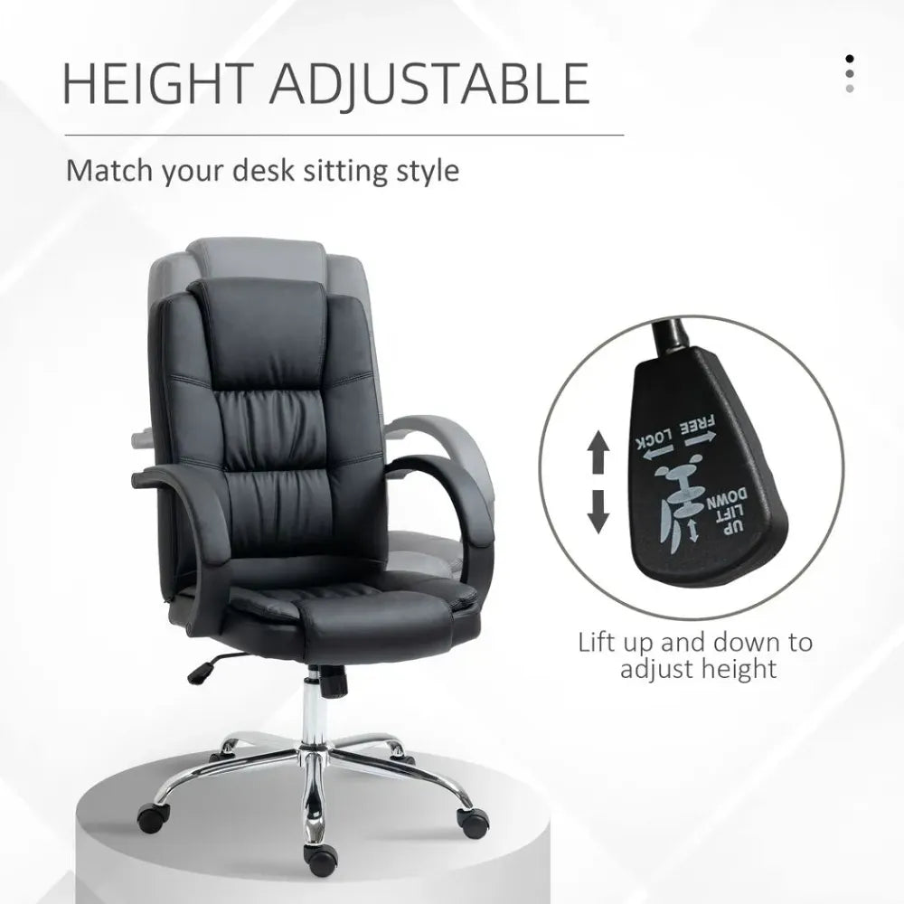 Black PU Leather Executive Office Chair with High Back and Adjustable Height Feature