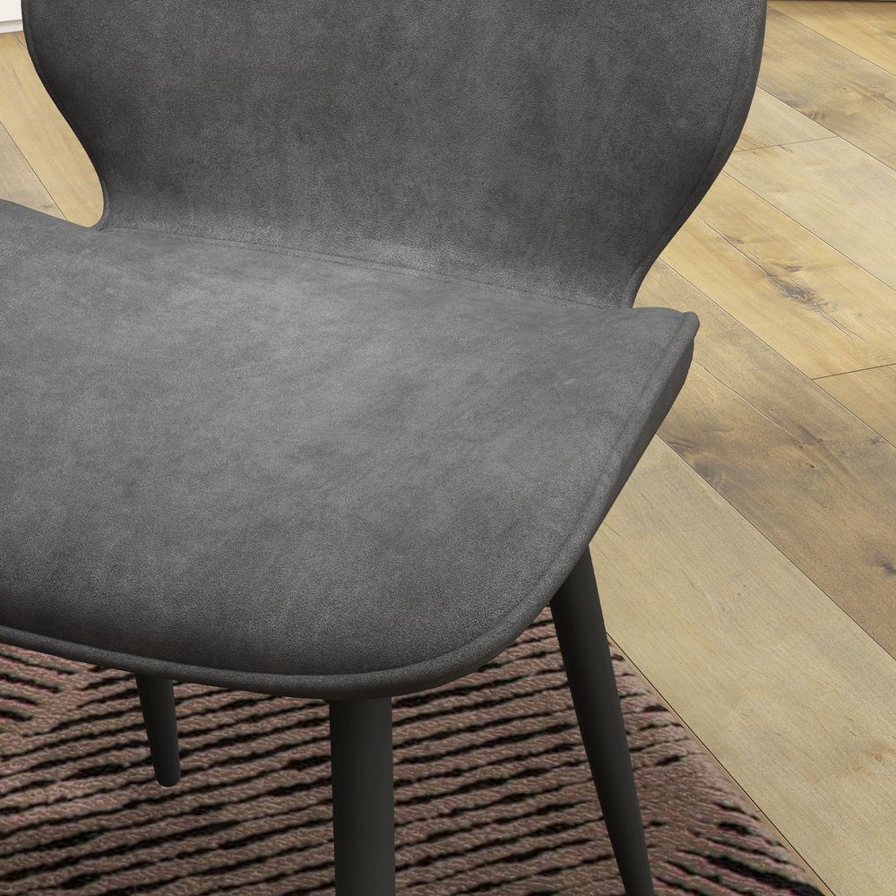 Set of 2 Upholstered Dining Chairs – Kitchen Chairs with Metal Legs – Grey
