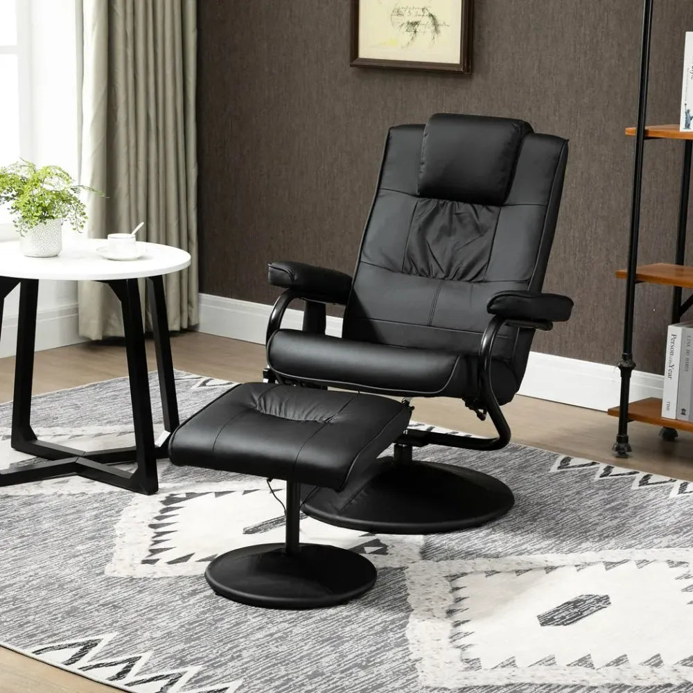 Black Freestanding Living Room Chair with High-Density Cushion and Footrest
