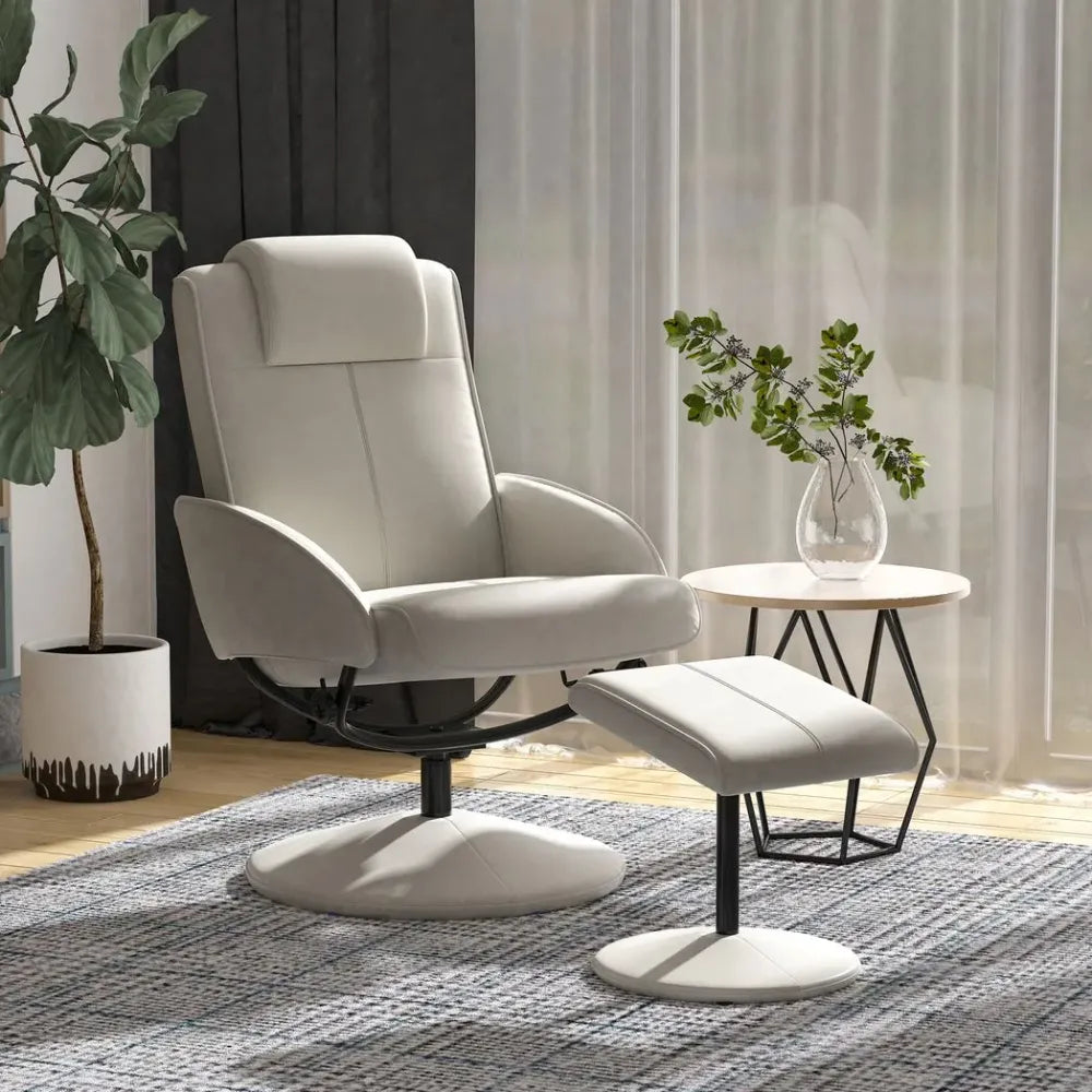 Adjustable 360° Swivel Recliner Leather Armchair with Footrest for Ultimate Comfort