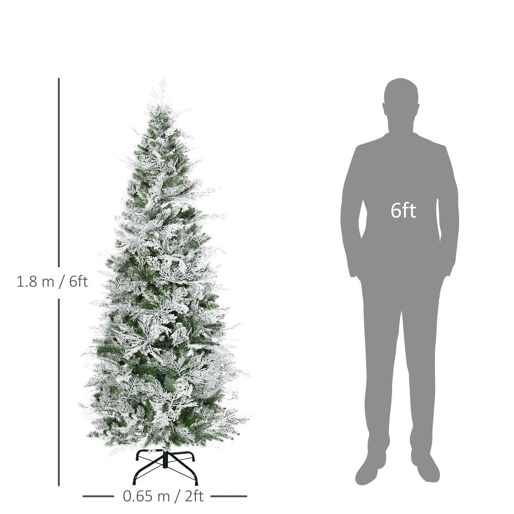6FT Snow Flocked Artificial Christmas Tree with Pencil Shape for Festive Elegance