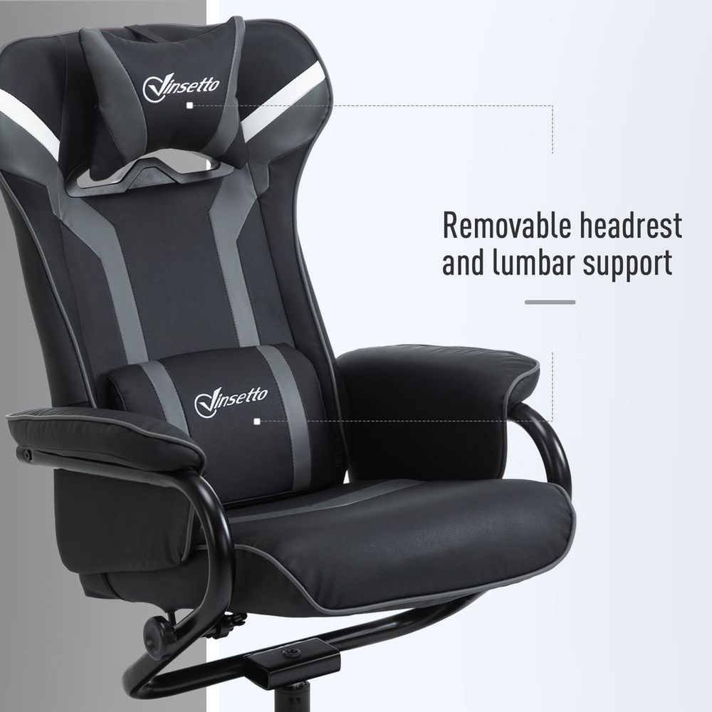 Deep Grey Racing Style Video Game Chair with Footrest Set and Pedestal Base