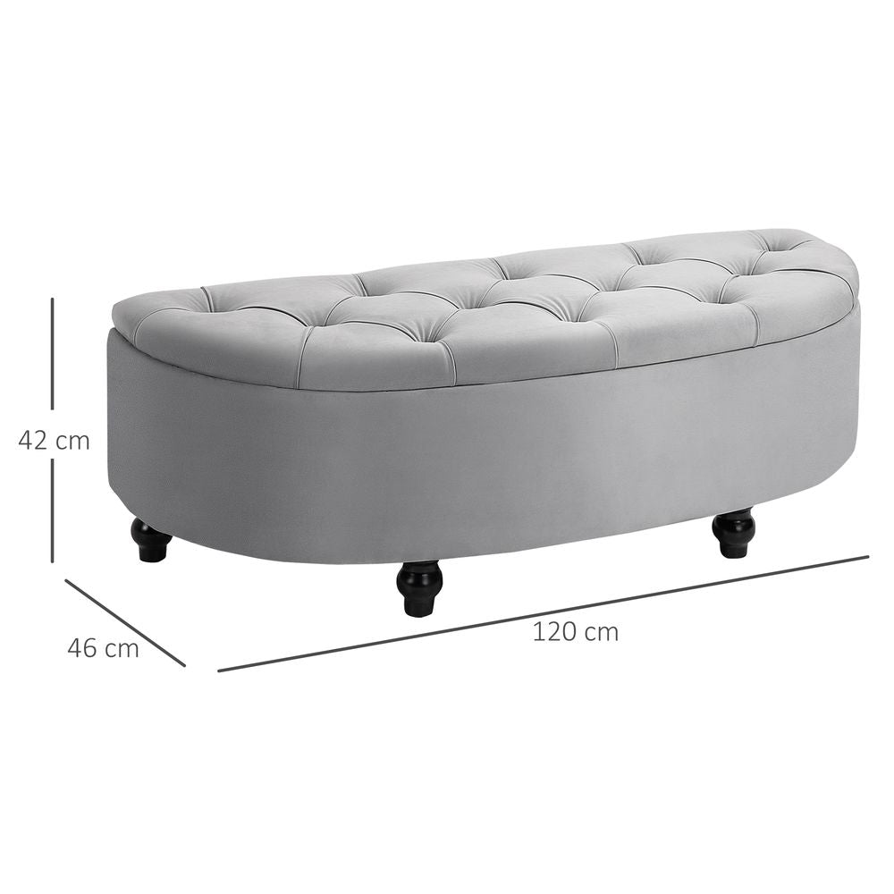 Tufted Semi-Circle Storage Ottoman Bench, Upholstered Accent Footrest for Decor