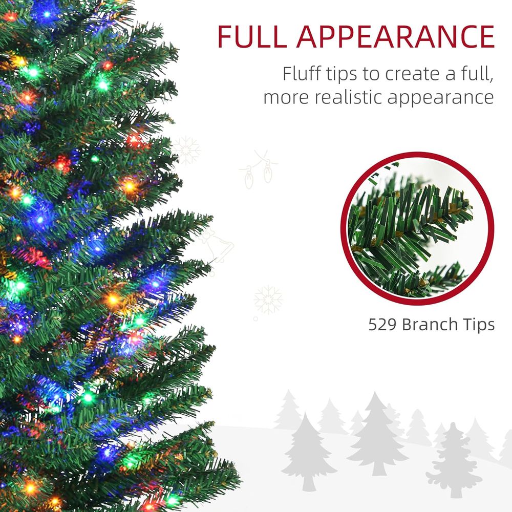 7.5FT Artificial Pencil Christmas Tree with Colourful Lights and Sturdy Steel Base