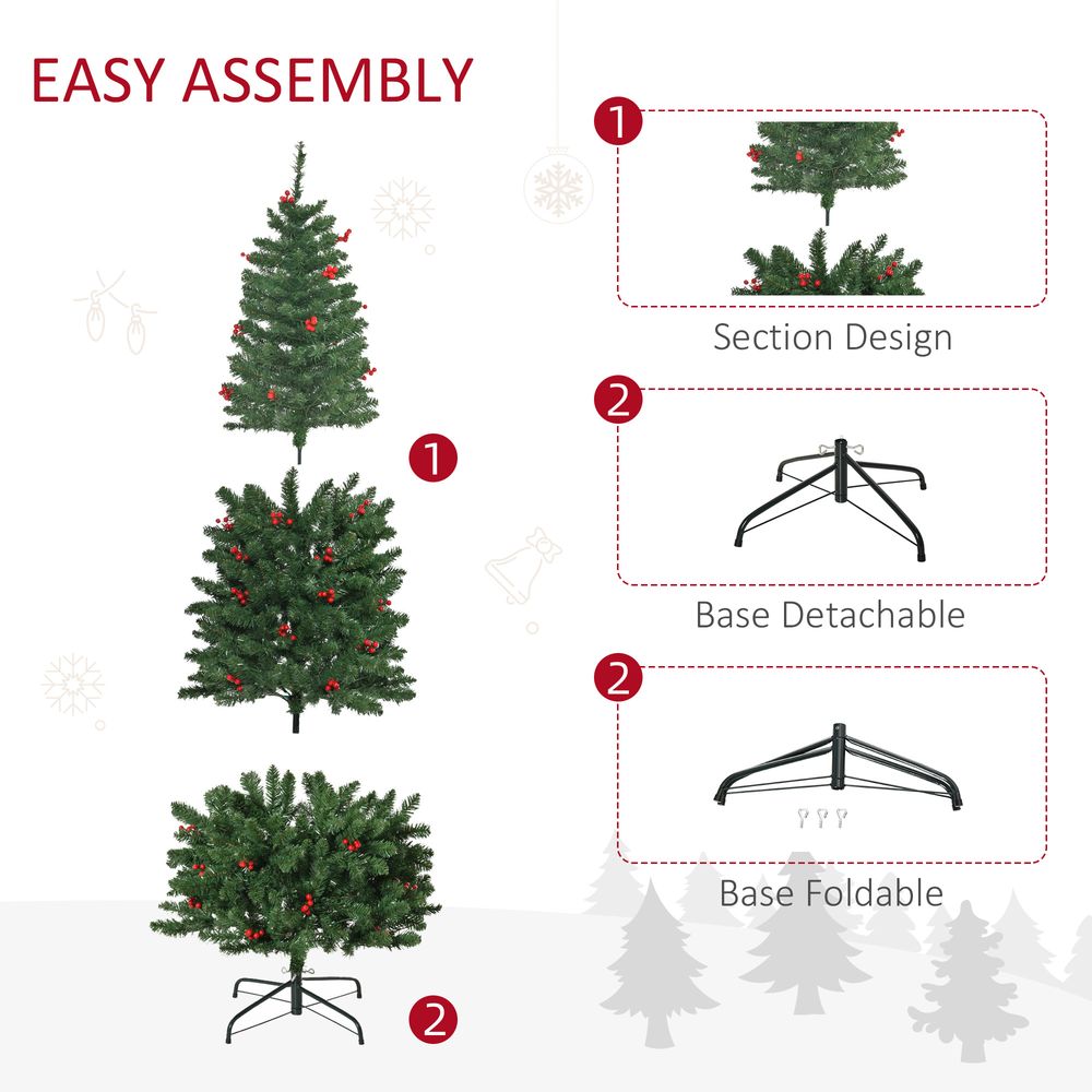 6ft Pre-Lit Artificial Pencil Christmas Tree with Warm White LEDs and Red Berries