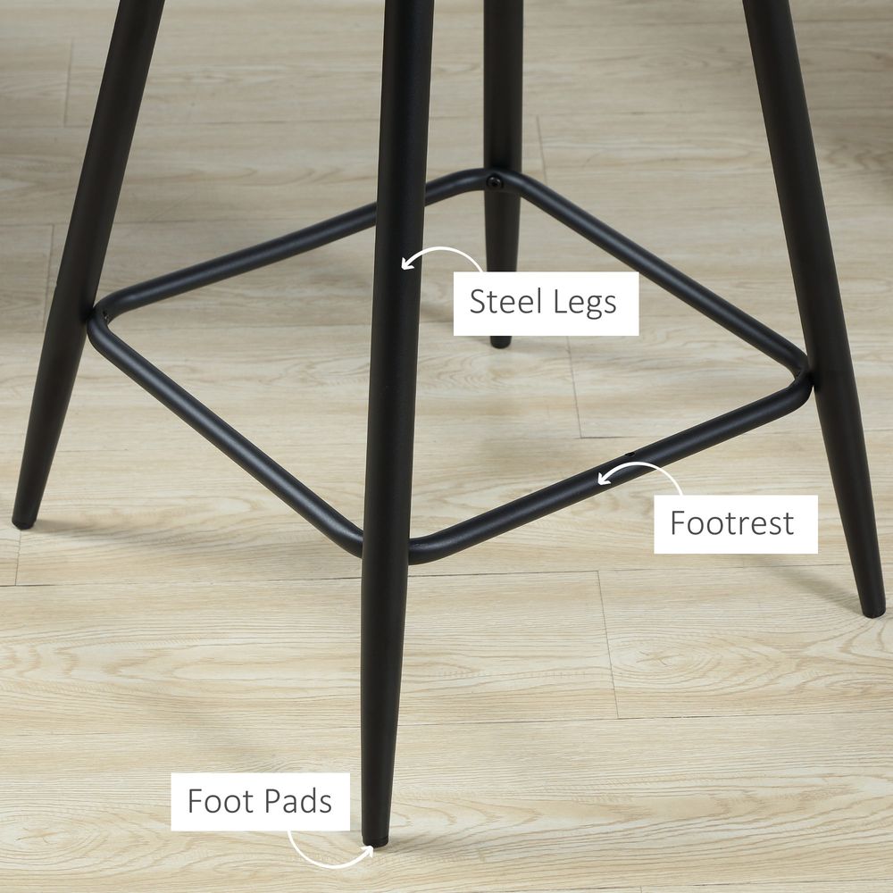 Set of 2 Velvet-Touch Bar Stools – Counter Height Chairs with Fabric – Blue