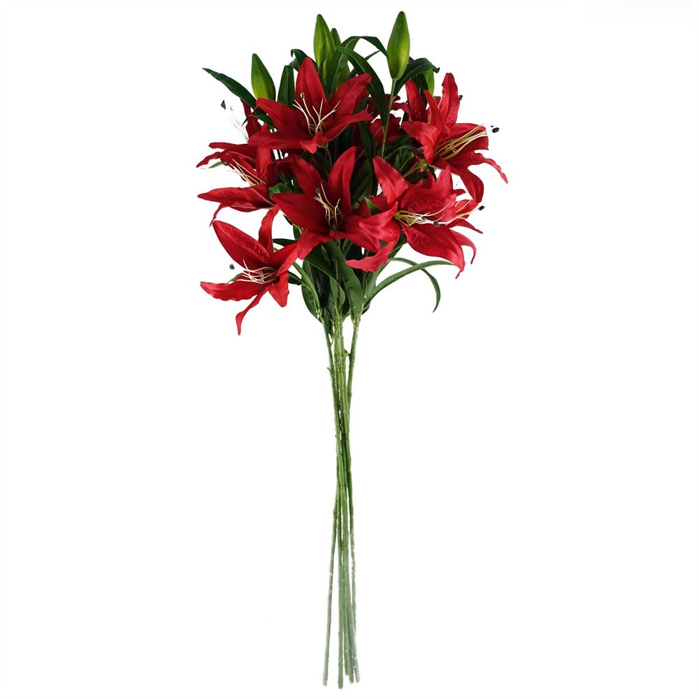 Pack of 6 x 100cm Large Red Lily Stems - 18 Flowers