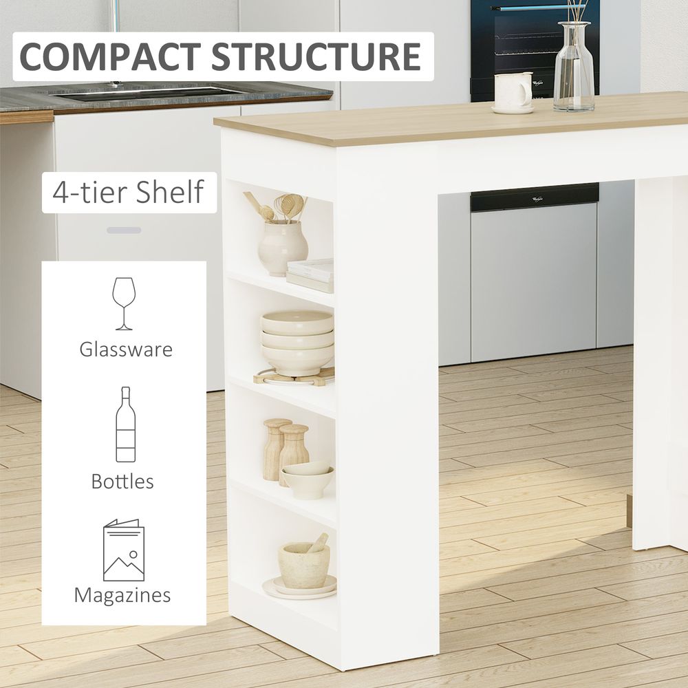 Bar Table and Coffee Table for Kitchen or Dining, with 4-Tier Shelf, Natural