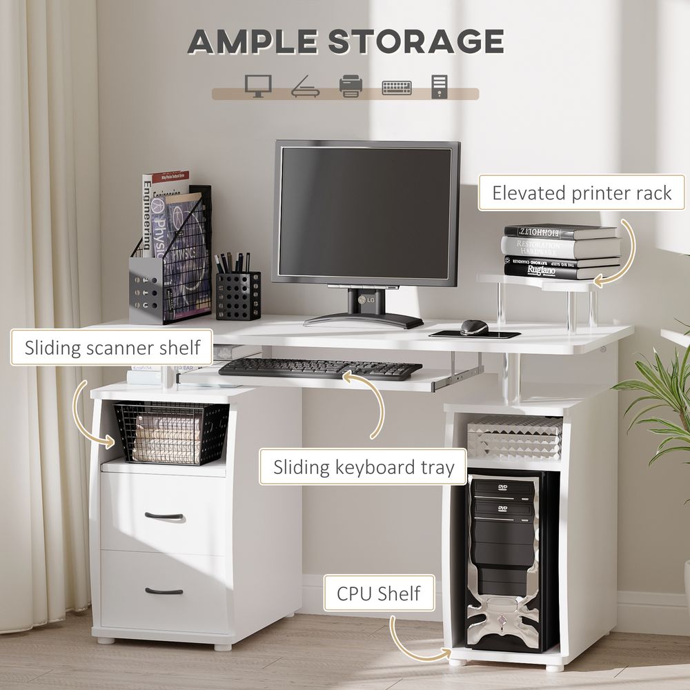 White Computer Office Desk with Keyboard Tray and Drawer, Ideal for Organised Workspaces