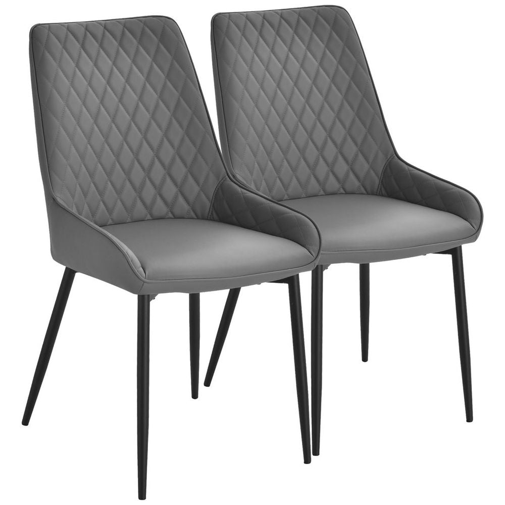 Set of 2 Quilted PU Leather Dining Chairs with Metal Frame and 4 Legs, Grey