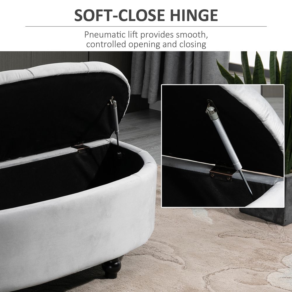 Tufted Semi-Circle Storage Ottoman Bench, Upholstered Accent Footrest for Decor