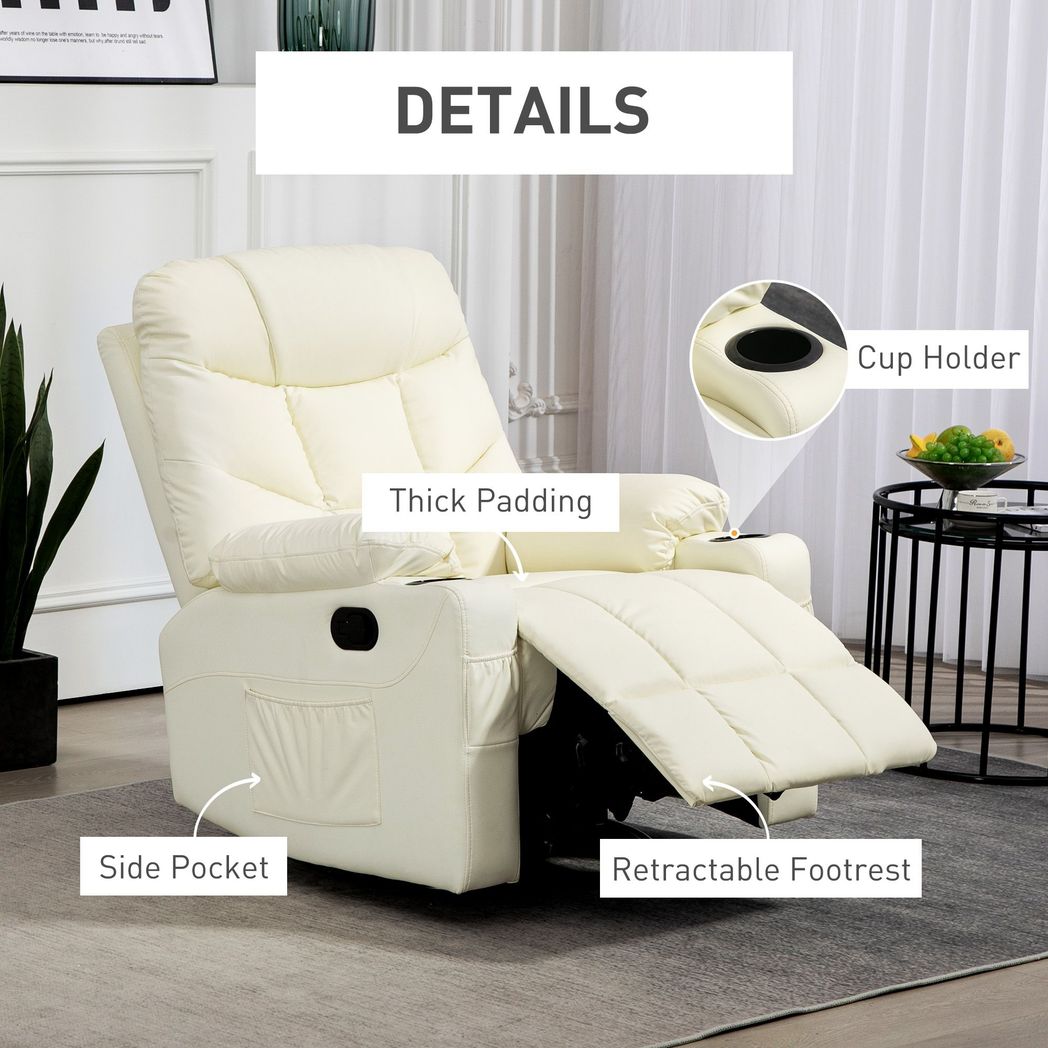 Cream Manual Recliner Chair with Footrest, Cup Holder and Swivel Base for Comfort