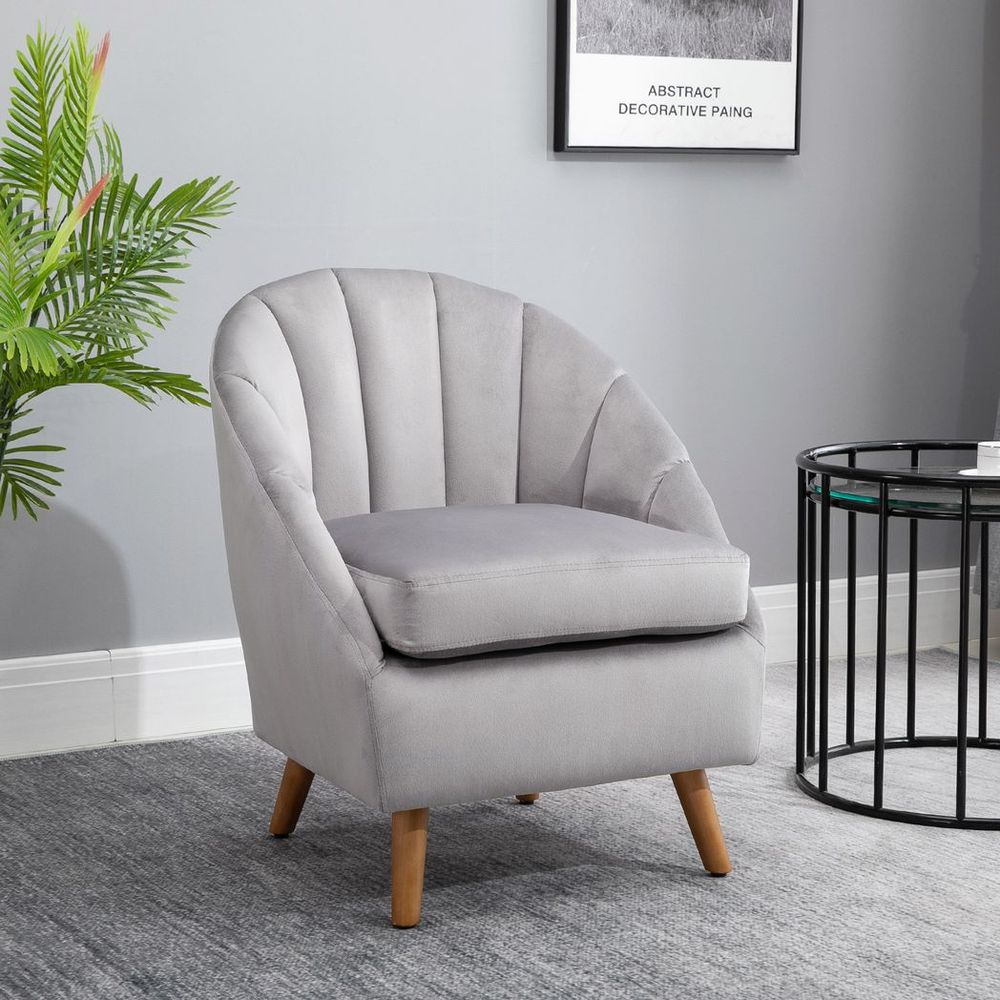 Velvet Fabric Single Dining Chair – Upholstered with Solid Wood Legs for Home