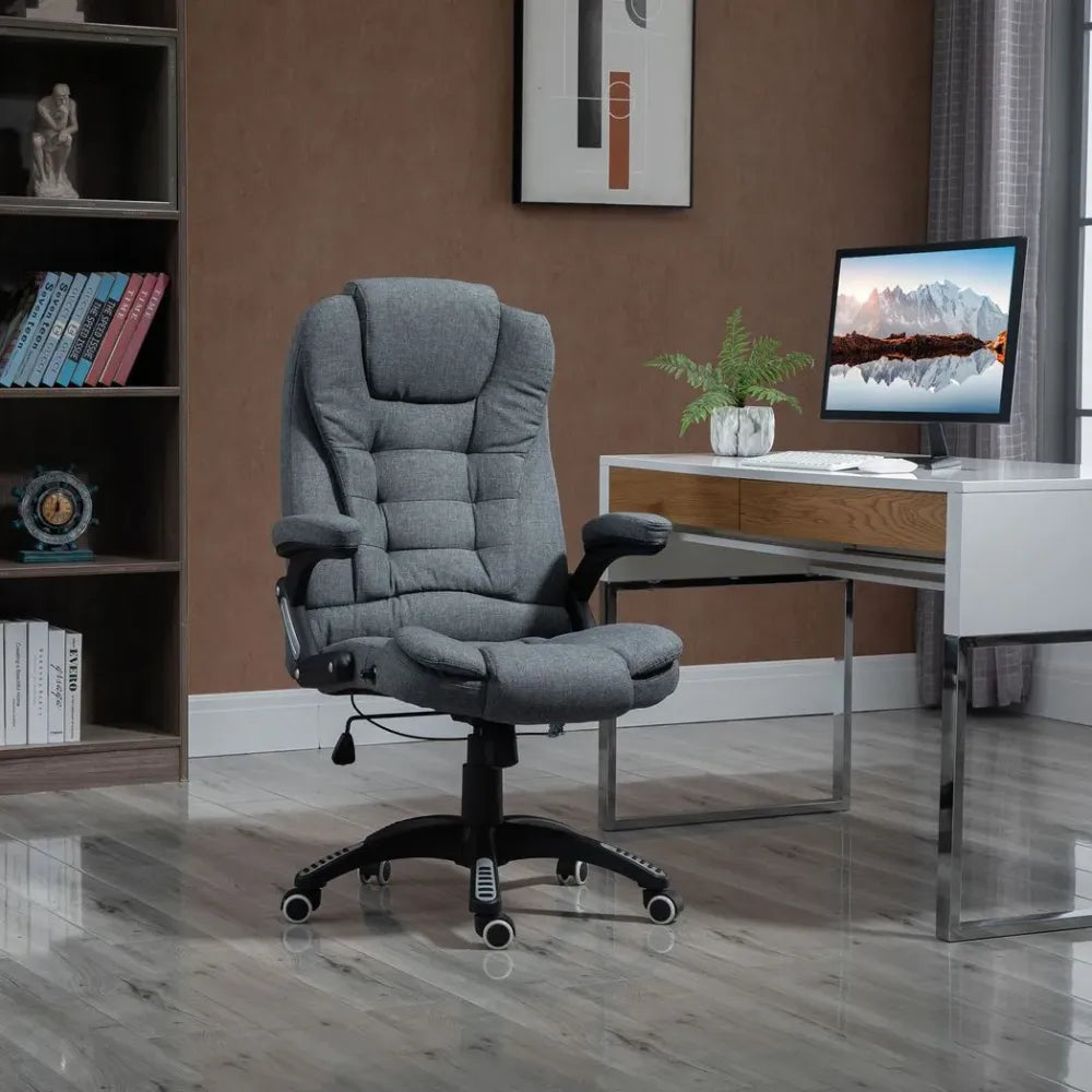 Dark Grey High Back Home Office Chair with Arms and Swivel Wheels for Comfort