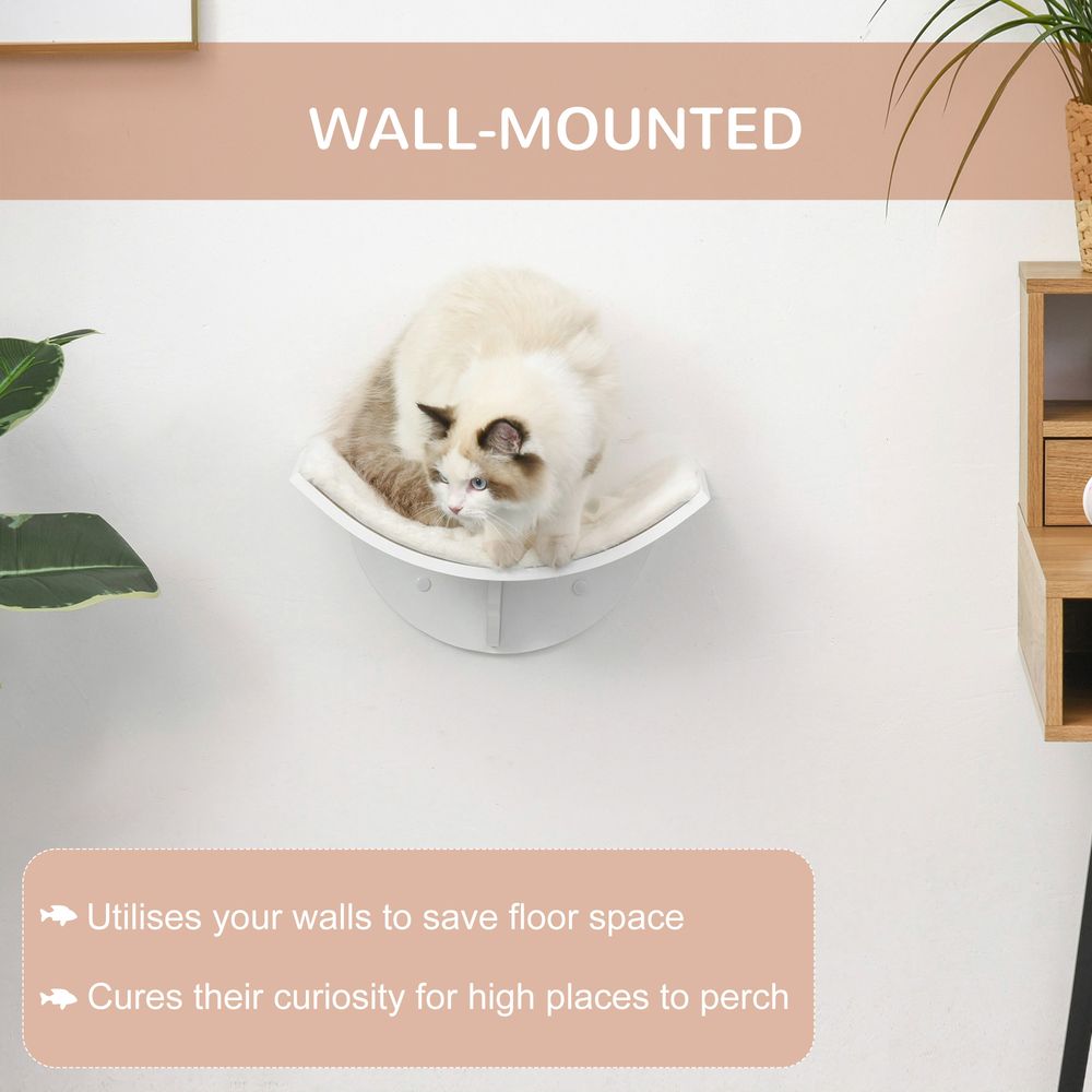 Wall-Mounted Wood Cat Shelf with Curved Climber and Comfortable Kitten Bed