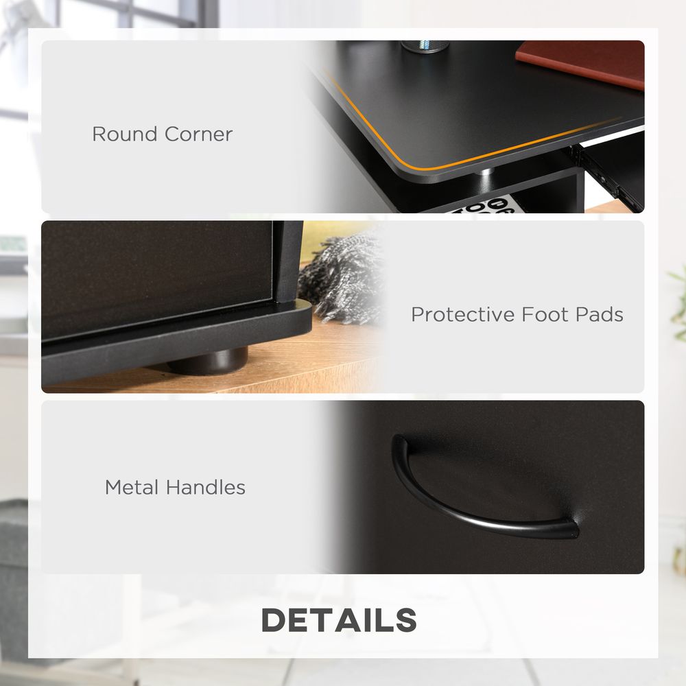 Black Computer Office Desk with Keyboard Tray and Drawer, Stylish Workstation for Productivity