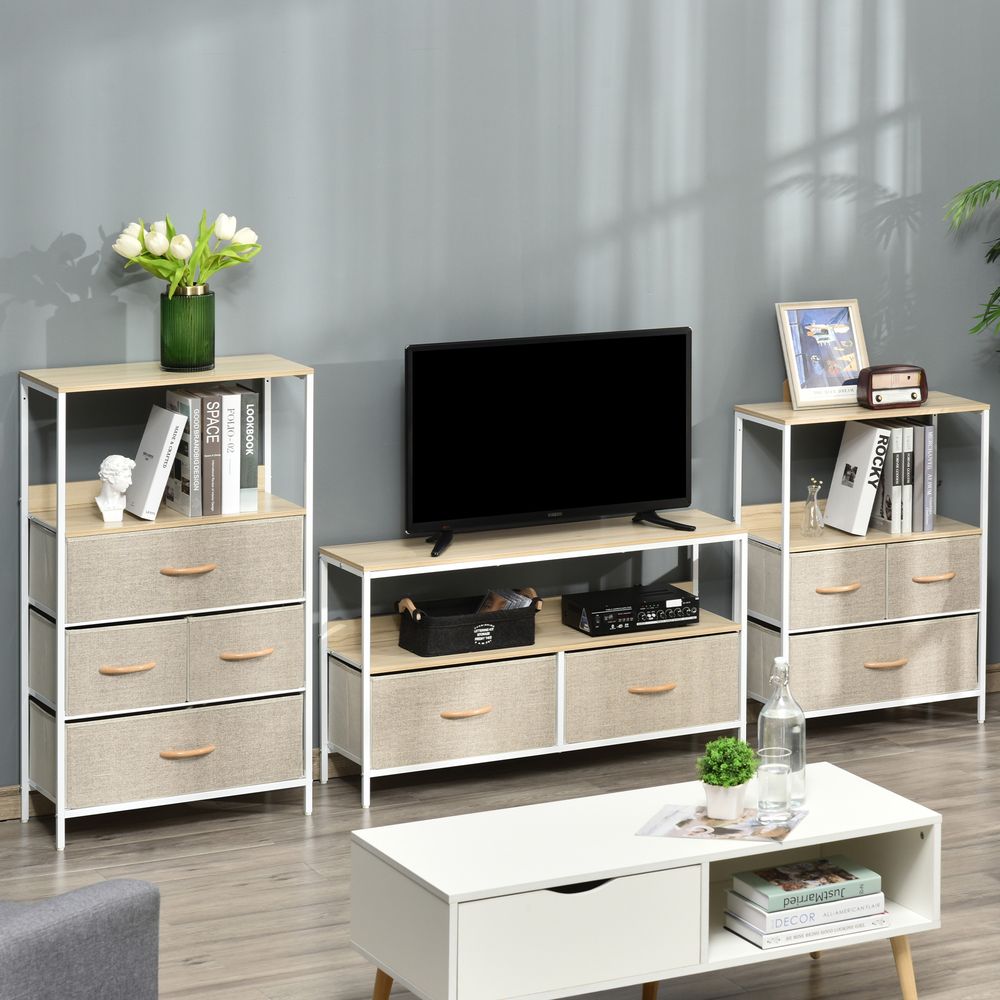 Maple-Coloured TV Cabinet with 2 Foldable Linen Drawers for Stylish Storage