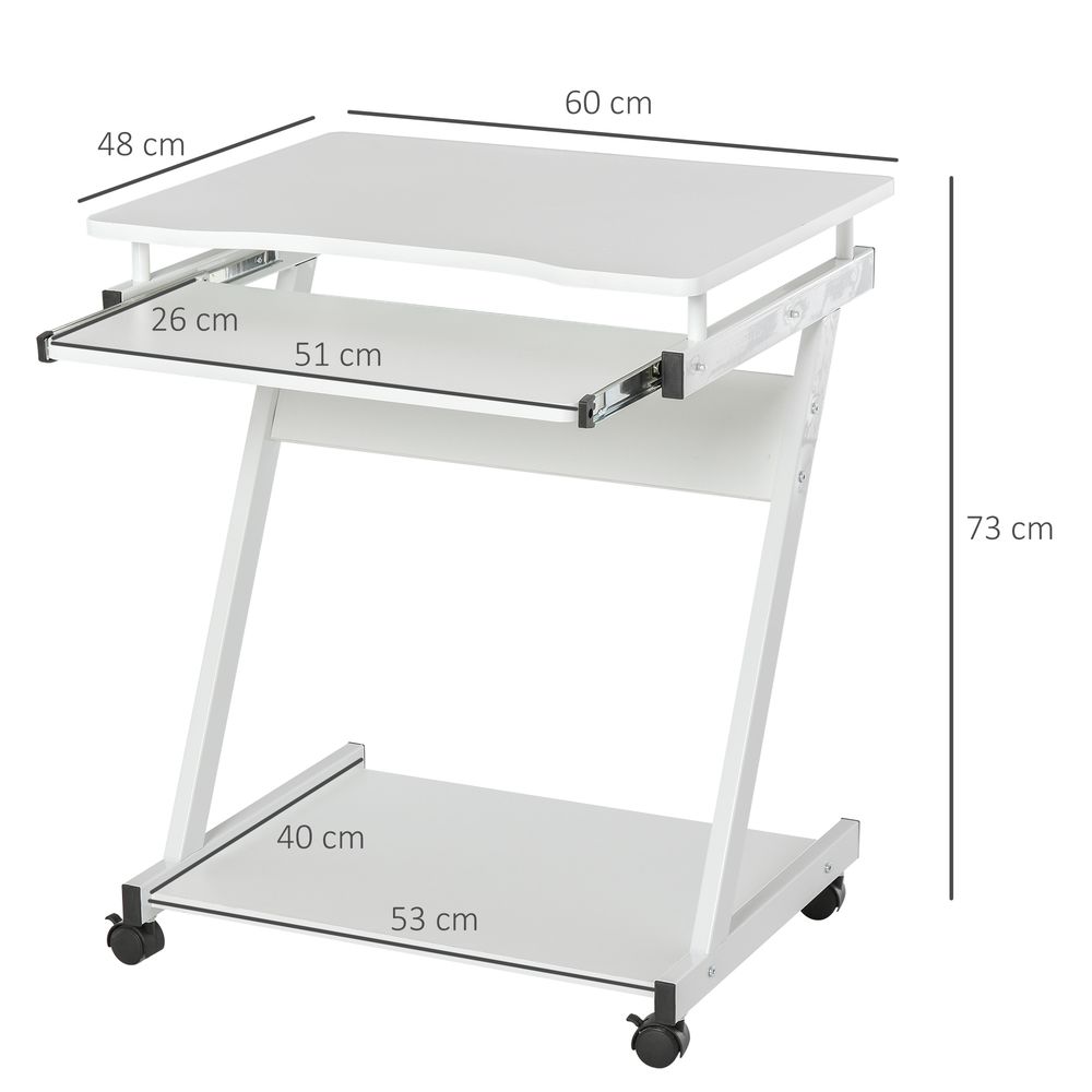 White Computer Desk with Sliding Keyboard Tray and 4 Moving Wheels for Versatile Use