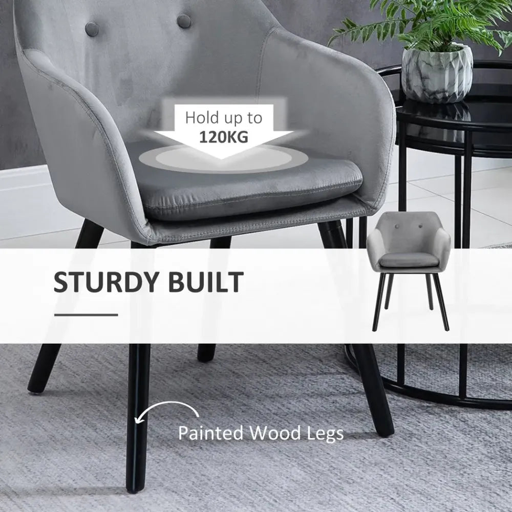 Set of 2 Modern Upholstered Fabric Bucket Seat Armchairs – Grey Dining Room Chairs