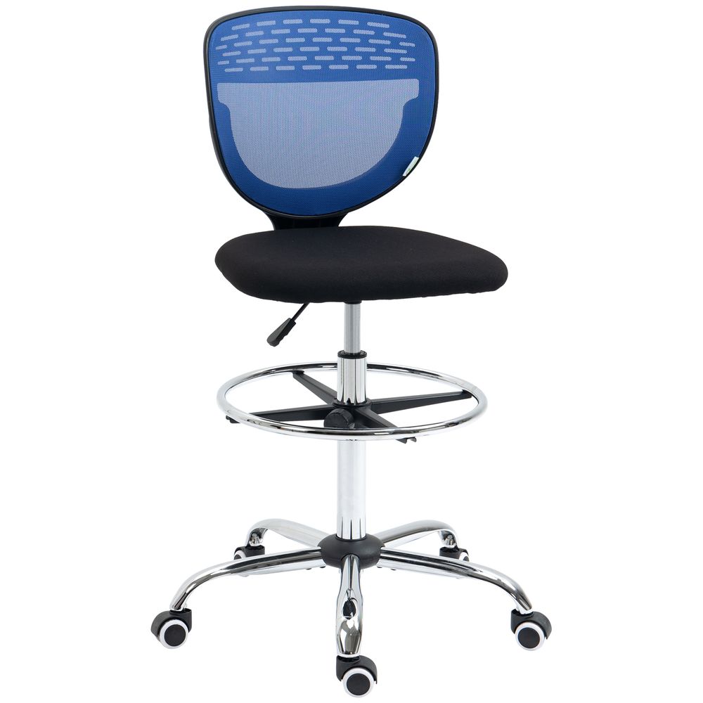 Blue Draughtsman Chair with Lumbar Support, Perfect for Tall Office Comfort
