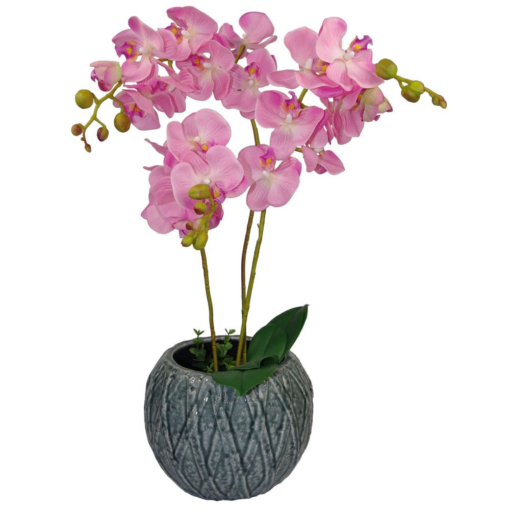 60cm Luxury Artificial Orchid with Three Stems in Pink, Perfect for Realistic Home Decor