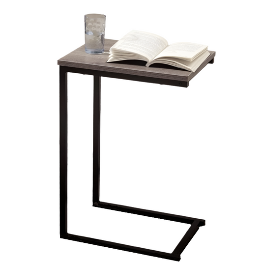 Black Powder Coated C-Shaped Side Table With Laminated Wooden Surface