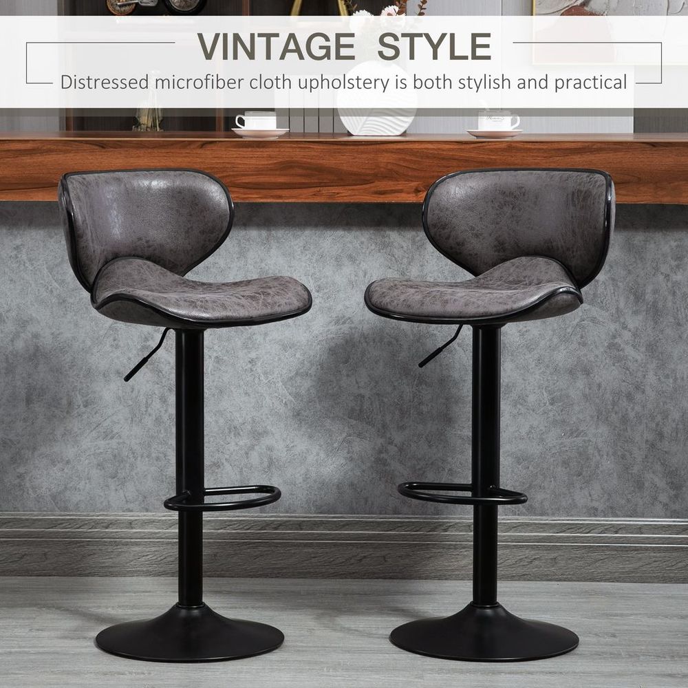 Set of 2 Vintage PU Leather Bar Stools with Adjustable Height and Armless Design