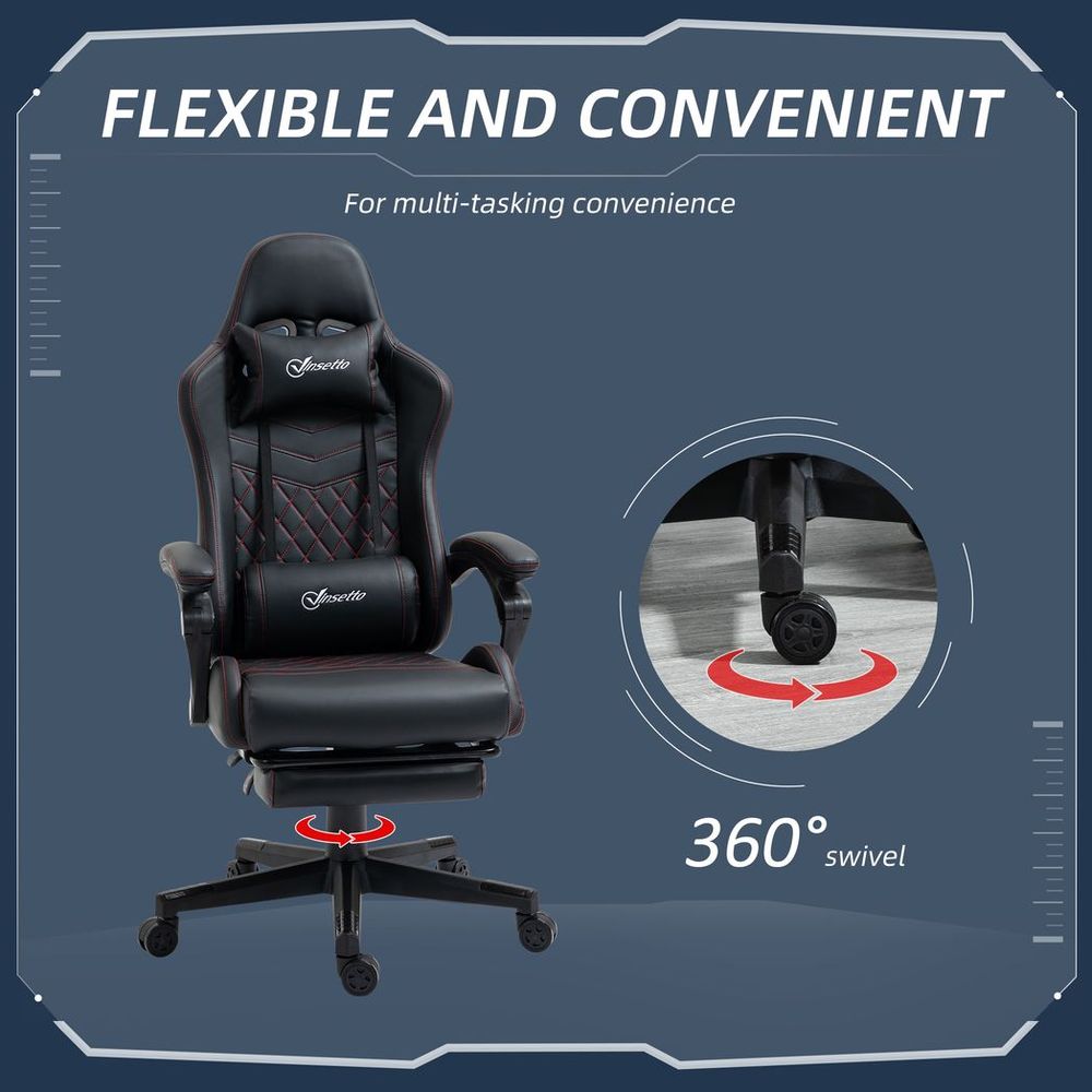 Black PU Leather Gaming Recliner Chair for Home Office and Comfortable Gaming
