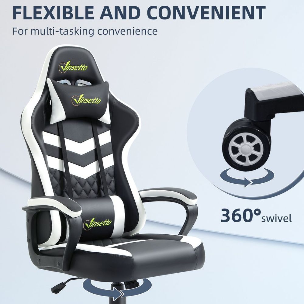 Black and White Gaming Chair with Lumbar Support for Optimal Office Comfort