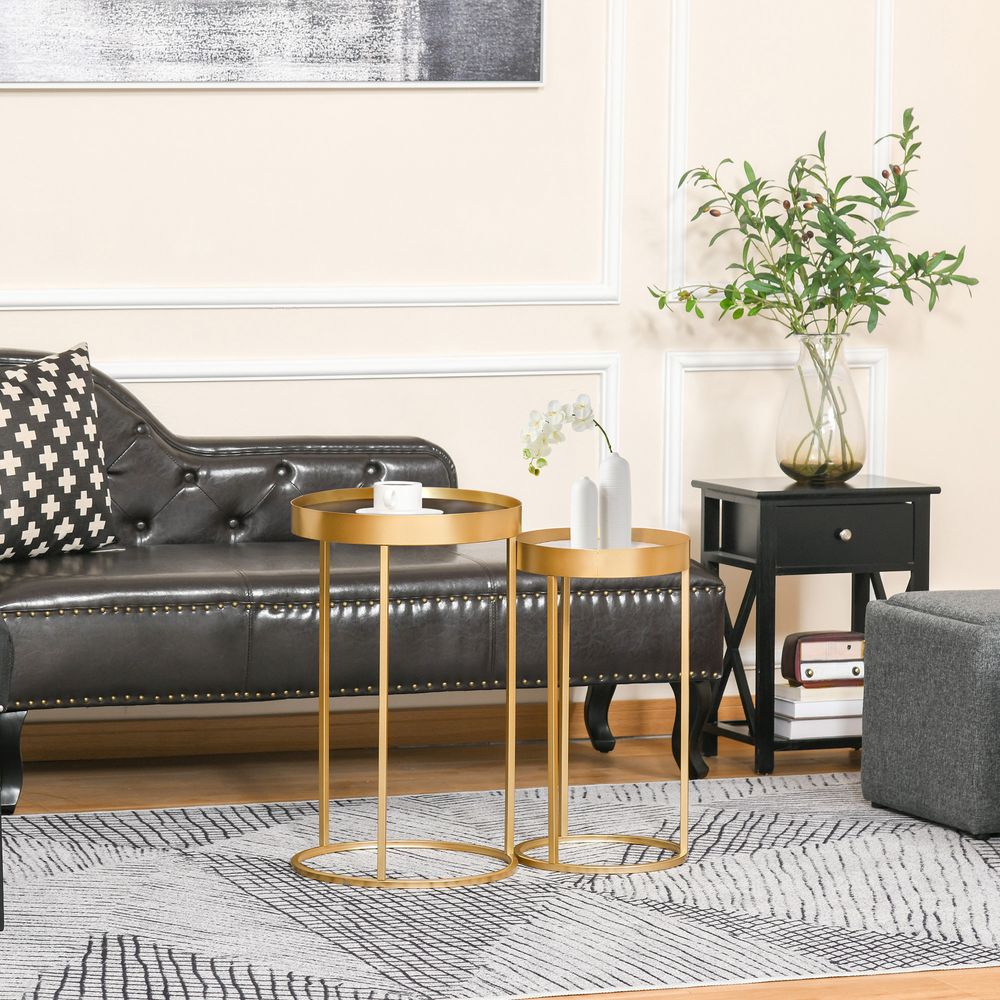 Set of 2 Modern Nesting Coffee Tables with Gold Finish for Home Office