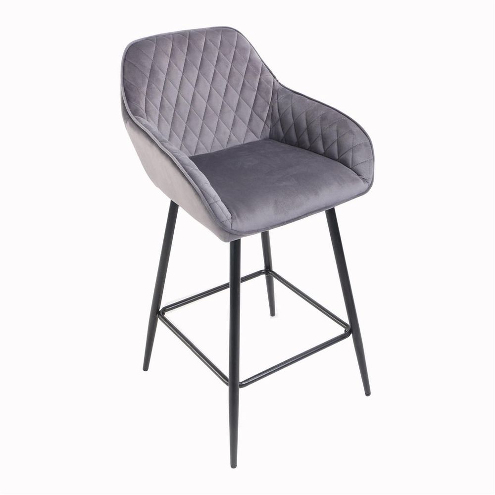 Set of Two Cadiz Dark Grey Crushed Velvet Bar Stools with Black Metal Leg