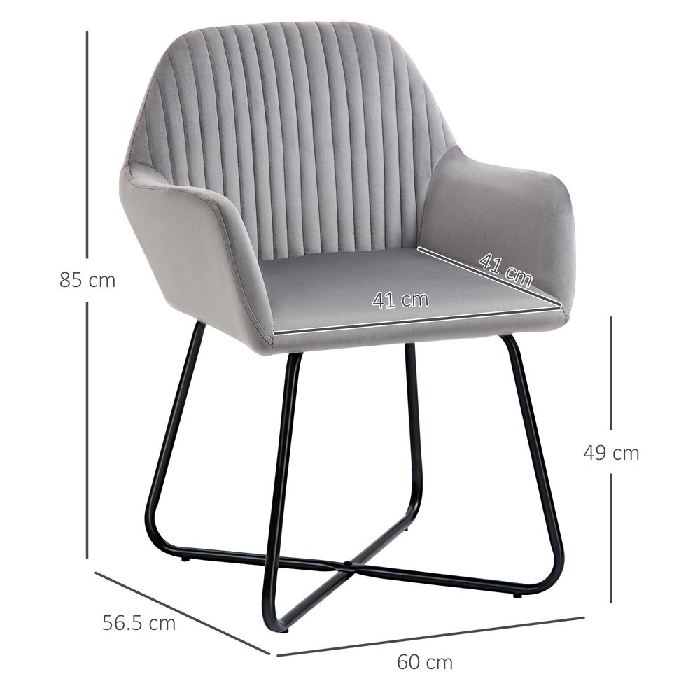 Grey Velvet-Feel Upholstered Accent Chair with Metal Base for Contemporary Style