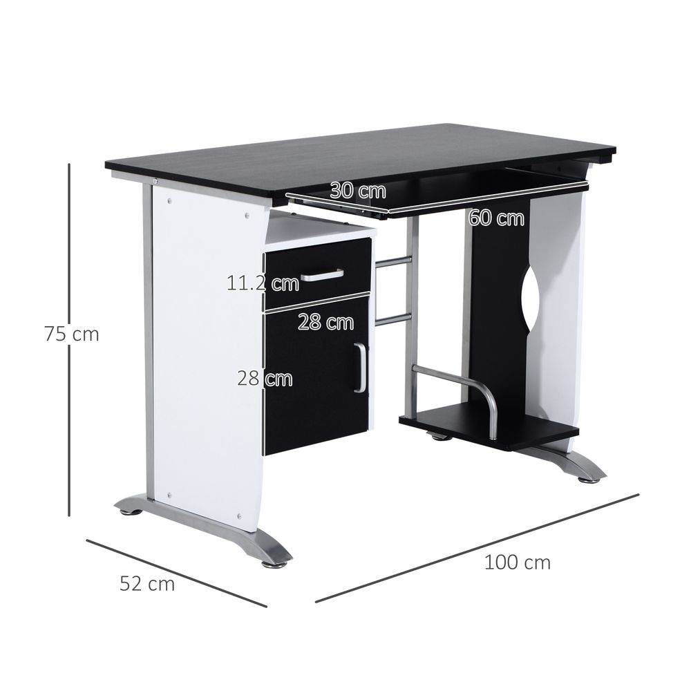 Black Wooden Computer Desk with Drawer for Writing and Workstation Needs
