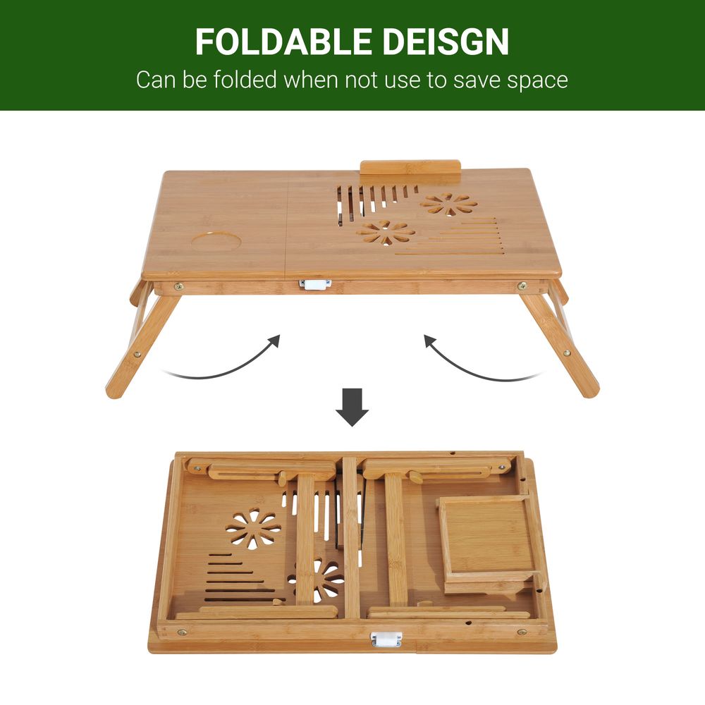 Adjustable Bamboo Portable Laptop Desk with Notebook Tray for Convenient Use