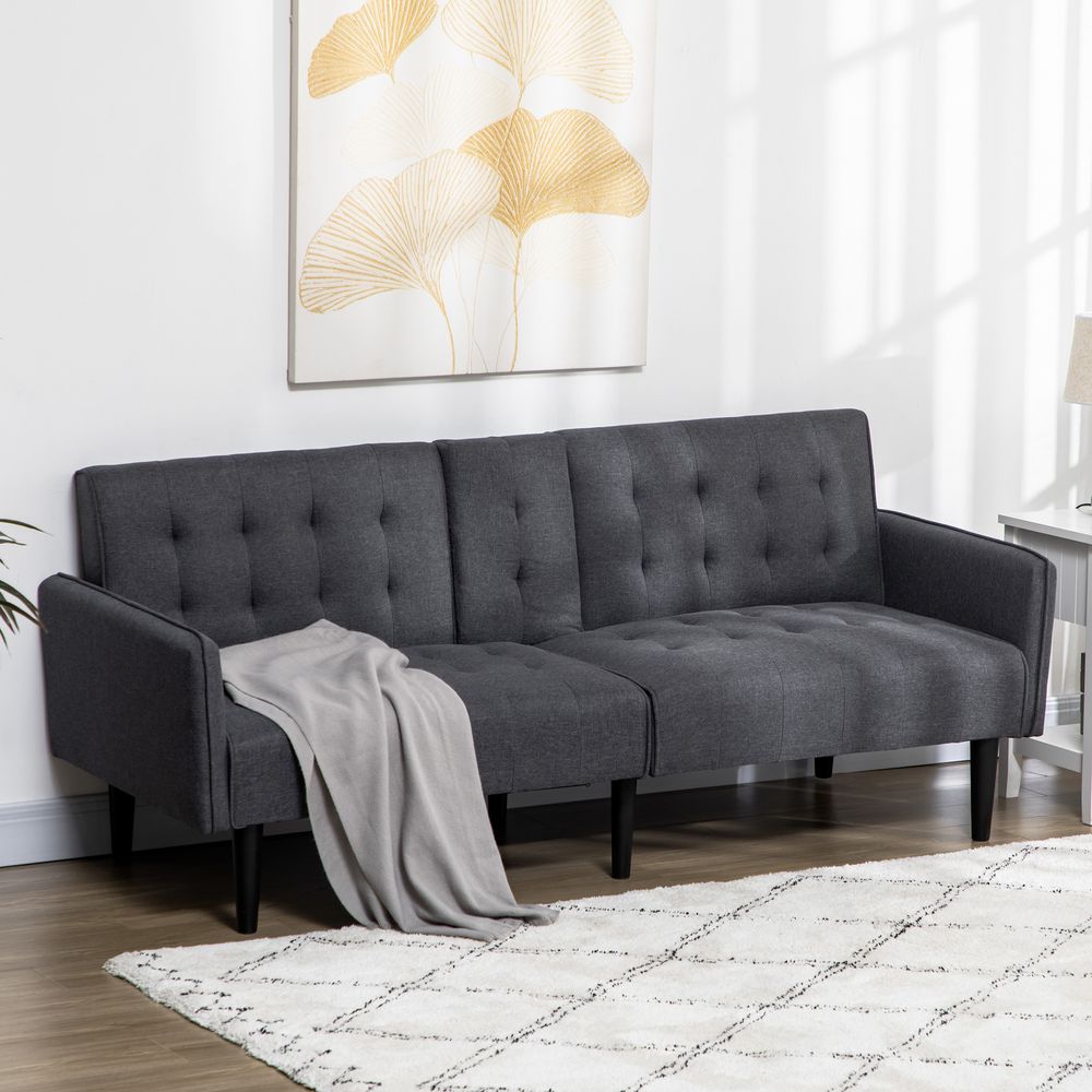 Grey 3-Seater Upholstered Sofa Bed with Recliner and Cupholders for Home Theatre