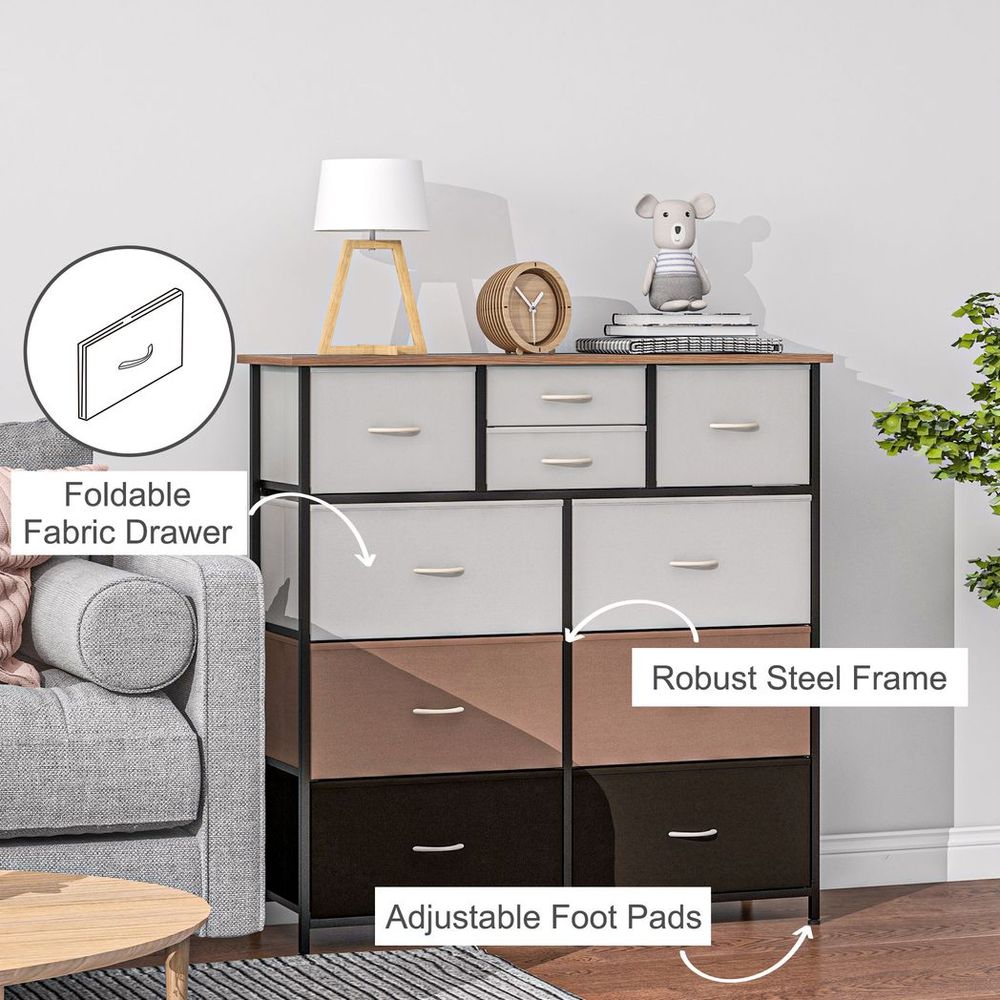 Bedroom Fabric Chest of Drawers Dresser with Foldable Drawers in Multicolour
