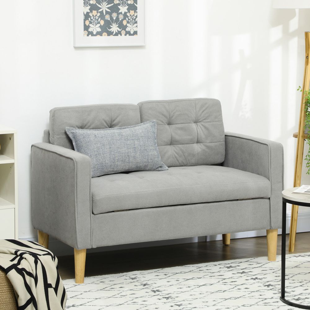 Modern 2-Seater Sofa with Storage - Compact Loveseat for Living Room, Grey
