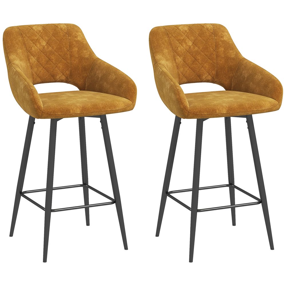 Set of 2 Velvet-Touch Fabric Counter Height Bar Chairs in Pink for Chic Dining