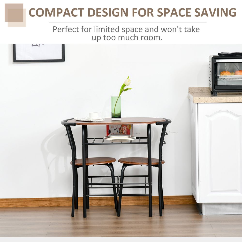 MDF 2-Seater Bar Stool and Table Set with Bottle Storage Shelf, Wood Tone