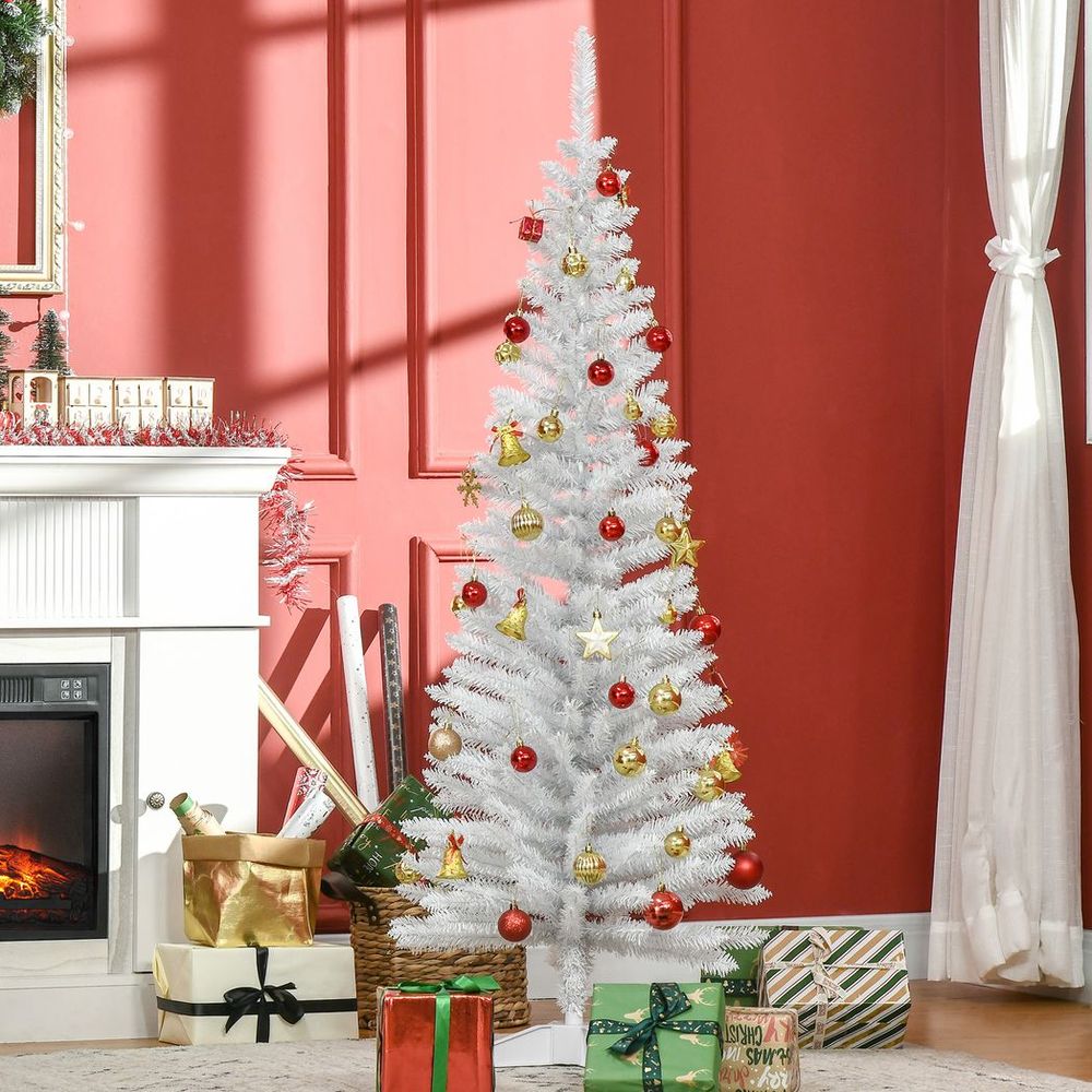 5FT Pencil Slim Artificial Christmas Tree with Sturdy Stand Tips in White