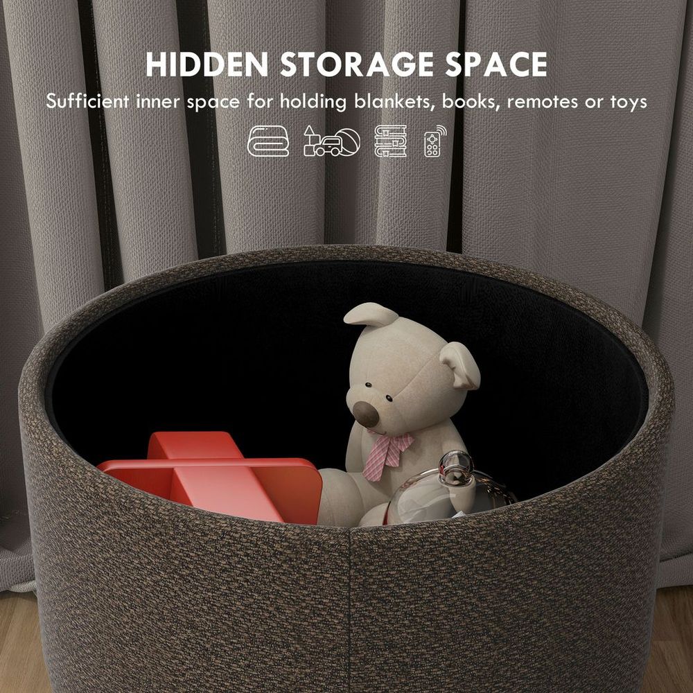 Round Storage Ottoman: Stool Chair with Cushioned Top & Hidden Space