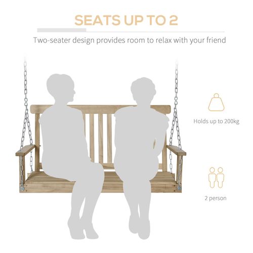 Wooden 2-Seater Hanging Porch Swing Chair with Durable Metal Chains