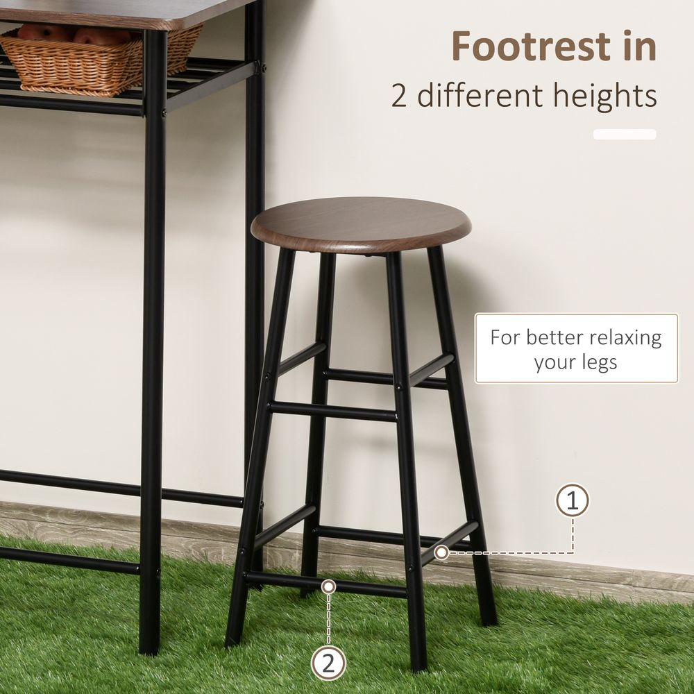 Bar Set – Includes 1 Metal Bar Table and 2 Stools – Black and Oak Finish