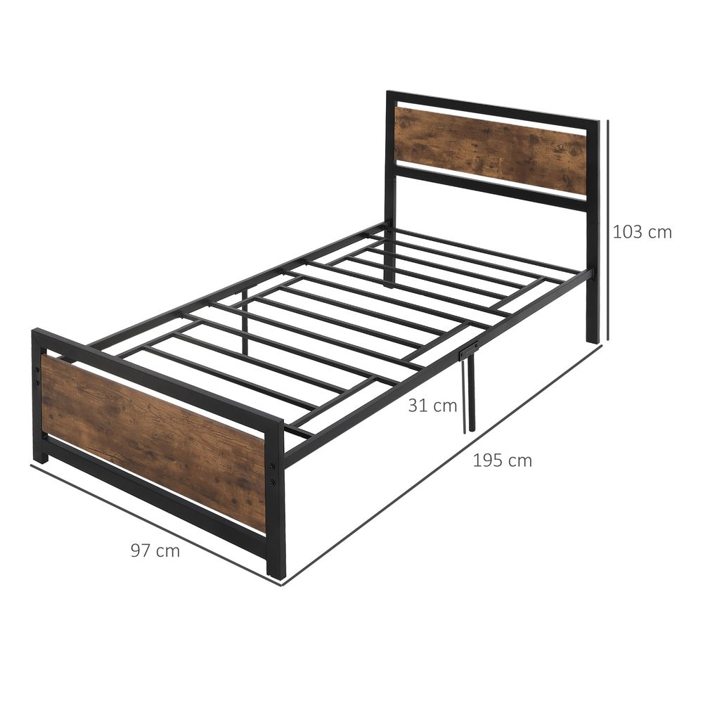 Single Metal Bed Frame with Headboard and Footboard, Dimensions 97x195x103cm