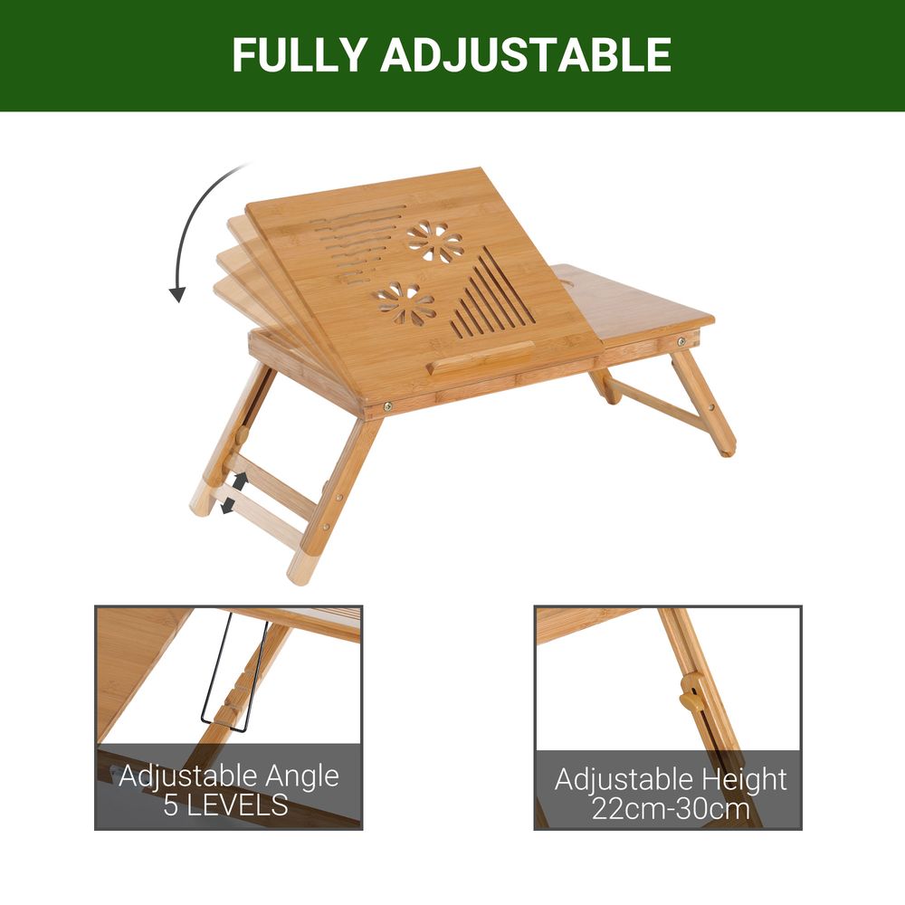 Adjustable Bamboo Portable Laptop Desk with Notebook Tray for Convenient Use